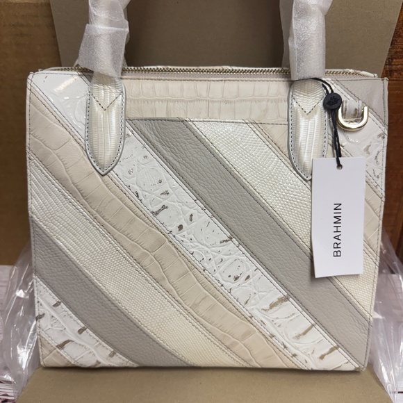 Brahmin Small Caroline Leather Satchel - Ivory Flashback - Picture 2 of 8